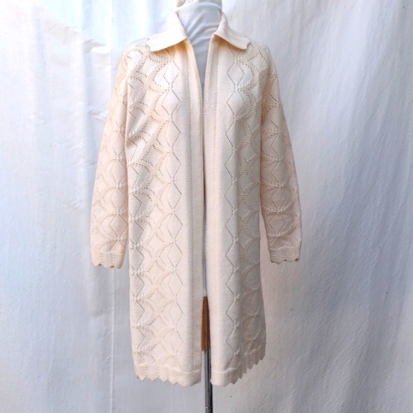 VTG Cuddle Knit Long Cream Open Cardigan Large - Picture 1 of 7
